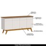 Buffet Aparador Decorativo 4 Portas sem Espelho Cameron Off White/Freijó - Gran Belo - 3