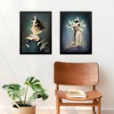 Ver imagem 1 de Kit 2 Quadros Surrealistas Mulher com Pássaros 33x24cm:moldura Preta