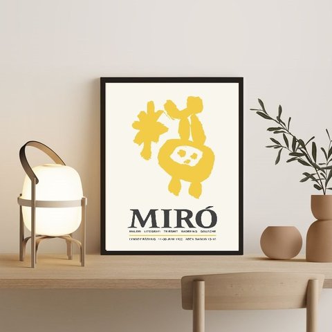 Quadro Abstrato Amarelo Poster miró 24x18cm:madeira Preta
