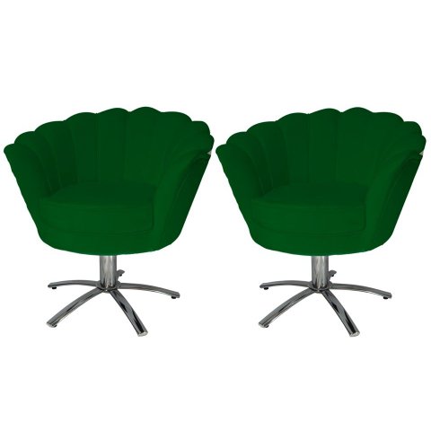 Kit 2 Poltronas Decorativa Pétala Base Giratória Metal Suede Verde Ms Decor