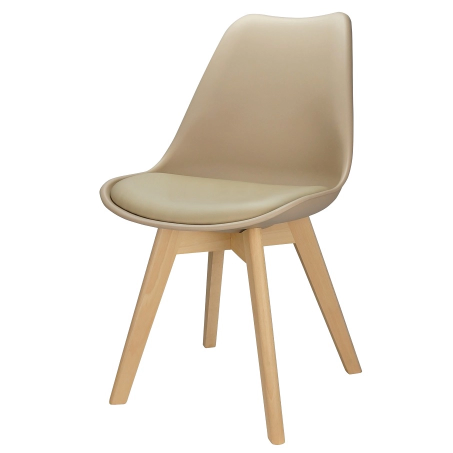 Cadeira Charles Eames Leda Design Wood Estofada Base Madeira Nude - 1