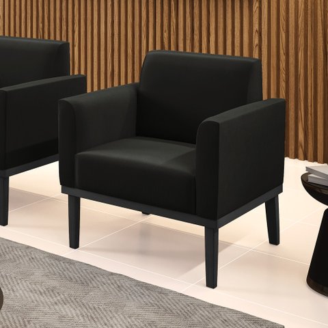 Poltrona Decorativa Isabella Pés Fixo em Madeira Preto Suede Preto G19 - Gran Belo