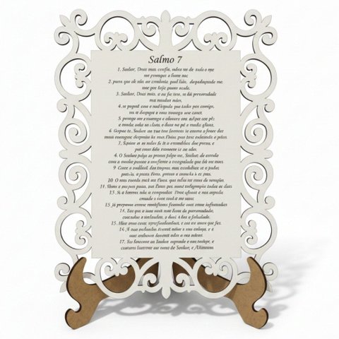 Quadro Decorativo MDF 20cm x 28cm para Sala de Estar Salmo 7 M01 Branco e Cru - Annie Decor