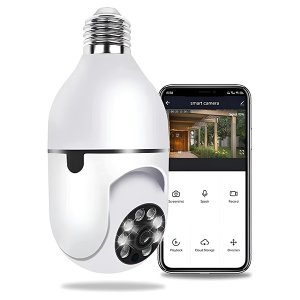 Câmera Wireless E27 Wi-fi Rotativa Entrada e Saída de Áudio