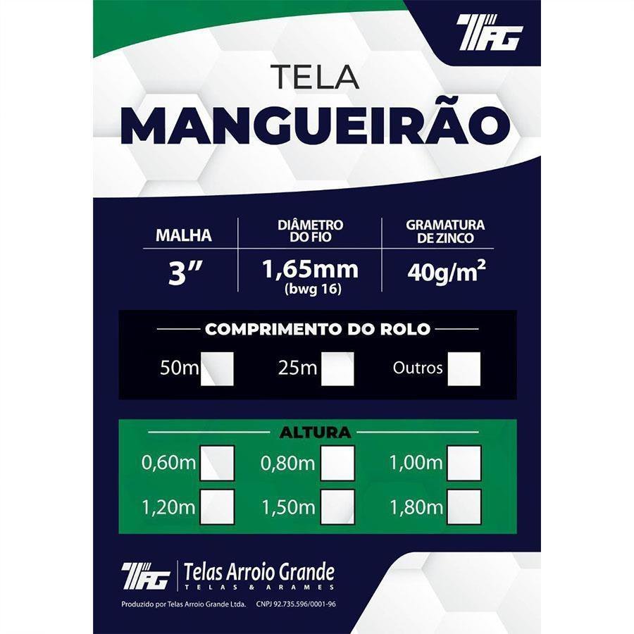TELA HEXAGONAL MANGUEIRÃO TAG MALHA 3" FIO BWG 16 (1,65mm) RL 50X1,8m - 2