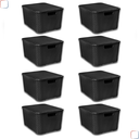 Ver imagem 1 de Kit 8 Caixas Organizadoras Rattan 20 Litros Empilhável Preta - Cesto Organizador 20l
