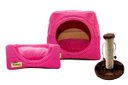 Ver imagem 1 de Cama Iglu e Toca para Gato Luppet com Arranhador Rosa Poa - M