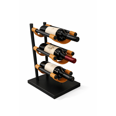 Suporte Mesa Adega de Vinhos Bebidas Barzinho 3 Garrafas com Suporte em Couro 45cm Presente Sala