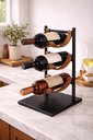 Ver imagem 2 de Adega de Mesa Suporte Para 3 Garrafas Vinho Aço e Couro 45cm