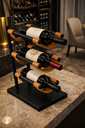 Ver imagem 4 de Adega de Mesa Suporte Para 3 Garrafas Vinho Aço e Couro 45cm