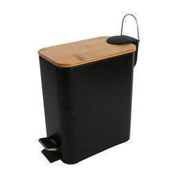 Lixeira com Tampa de Bambu Retangular Preto 5l - A\casa - 1