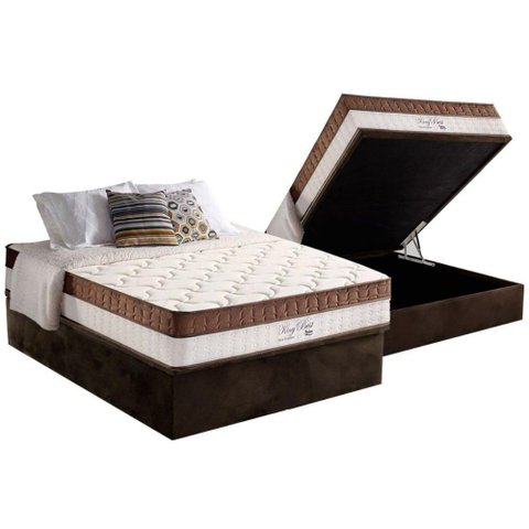 Conjunto Box Baú Casal Colchão Espuma Anjos Molas Ensacadas Masterpocket King Best Brown + Base