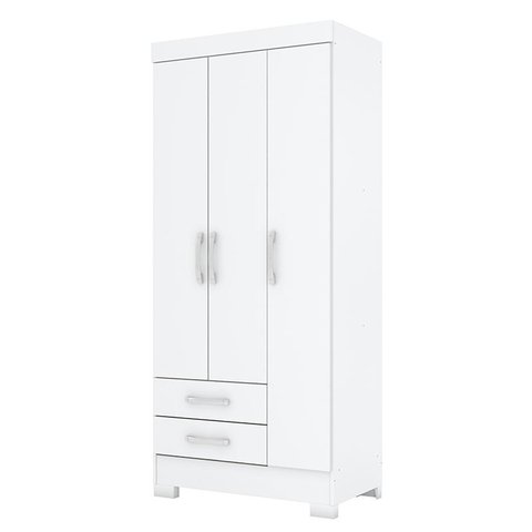 Guarda Roupa Solteiro Sensi com 3 Portas e 2 Gavetas Flex Branco - Móveis Briz
