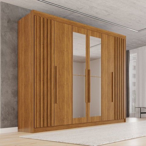 Guarda-Roupa Casal com Espelho 100% MDF 6 Portas 6 Gavetas Granada Premium Marrom/Cinamomo