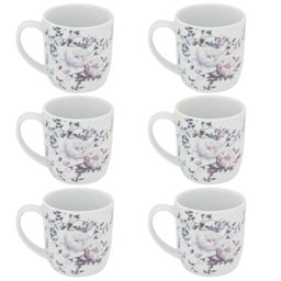 Conjunto 6 Xícaras Grande Porcelana de Chá Café Florida 360ml Branca Germer Garden Urban - 1