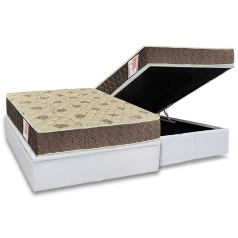 Cama Box Baú Casal: Colchão Espuma D33 Orthoflex Comfortpedic Line + Base CRC Courano White(