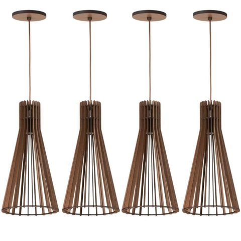 Kit 4 Luminárias de Teto Pendentes Iluminação Decorativa Cone Mdf E27 Tiffany Dital