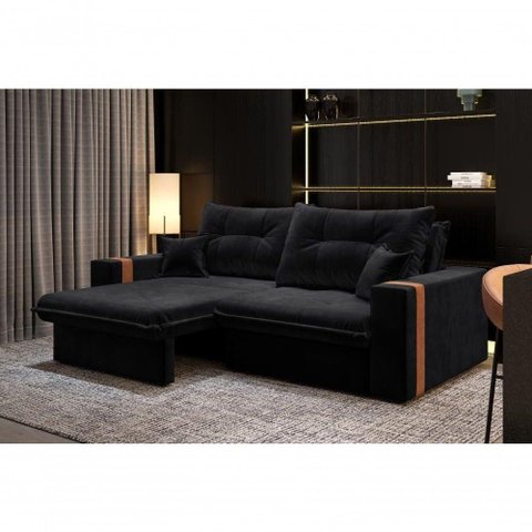 Sofá-Cama Ipanema 3 Lugares Retrátil e Reclinável 200cm Preto Suede