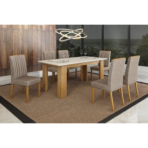 Conjunto Mesa Mari com 6 Cadeiras Mari Bege Linho