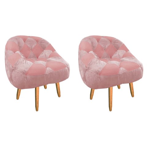 Kit 02 Poltrona Paloma Escritório Sala Pé Palito Suede Rosa Bebê e Suede Rose - Dominic Decor