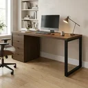 Ver imagem 1 de Escrivaninha com Gaveteiro Industrial 4 Gavetas e Passa-Cabos 190x70cm Frame Office Espresso Móveis Carvalho/Munique