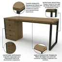 Ver imagem 5 de Escrivaninha com Gaveteiro Industrial 4 Gavetas e Passa-Cabos 190x70cm Frame Office Espresso Móveis Carvalho/Munique