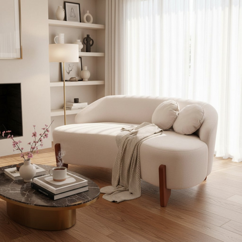 Namoradeira Sofá Feijão Moscou 150cm Orgânica Suede Marfim