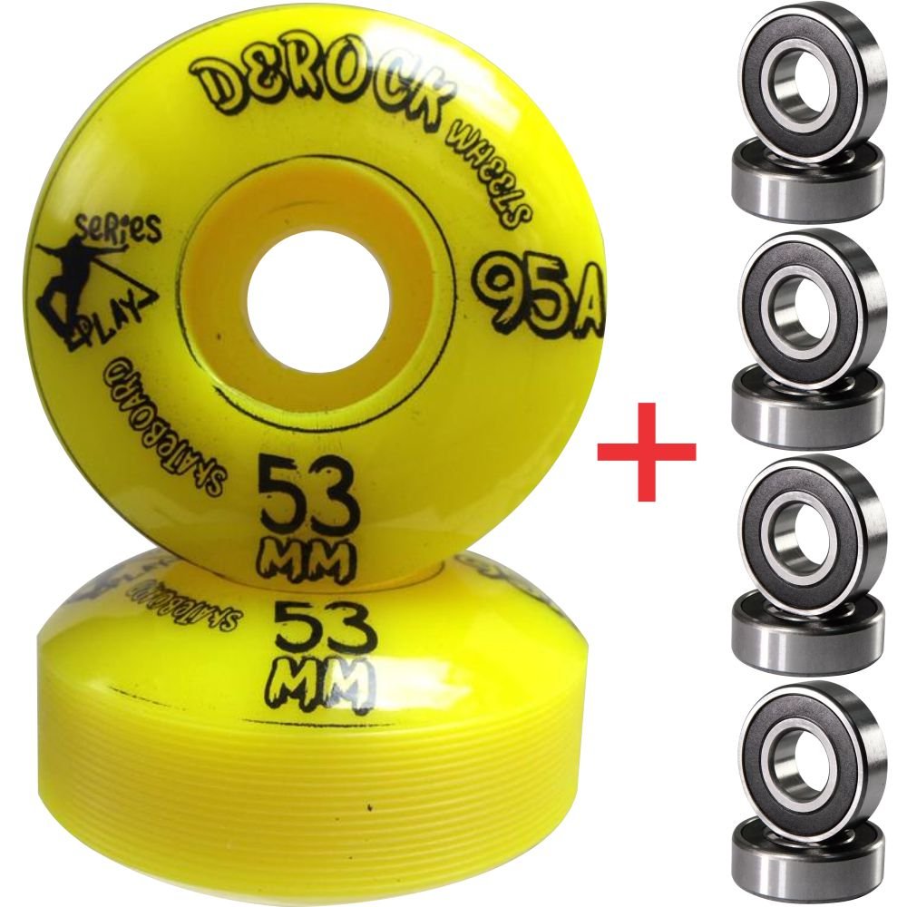 Roda De Skate Derock 53mm 95A Play + Rolamento - Play 53mm Amarelo