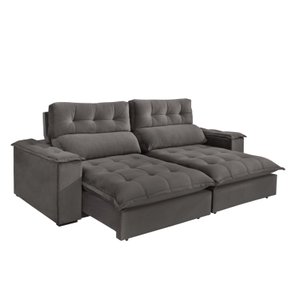 Sofá Retrátil e Reclinável Molas Ensacadas 5 Lugares Madri Evidence Suede Cinza