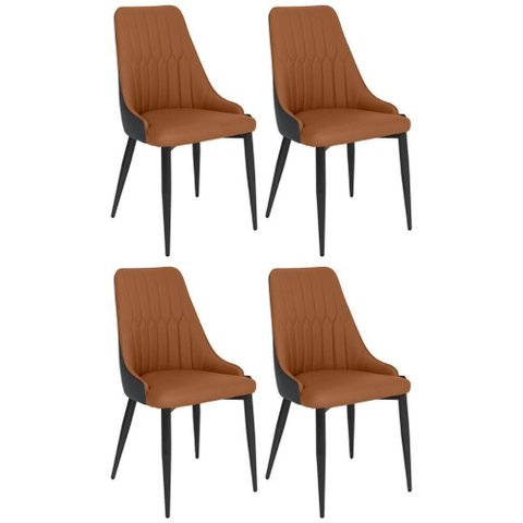 Kit 4 Cadeiras de Jantar Estofada Torino Design Italiano Costuras Geométricas Base em Metal -