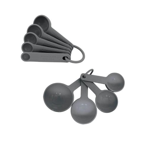 Jogo 4 Xícaras e 5 Colheres Medidoras Luxo Cinza Kitchenaid