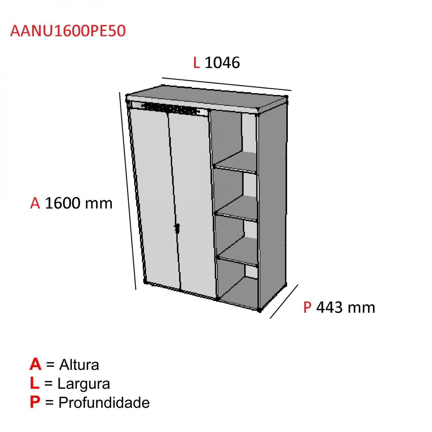 Armário para Escritório Alto 2 Portas com Chave e 4 Nichos  PE50  - 3