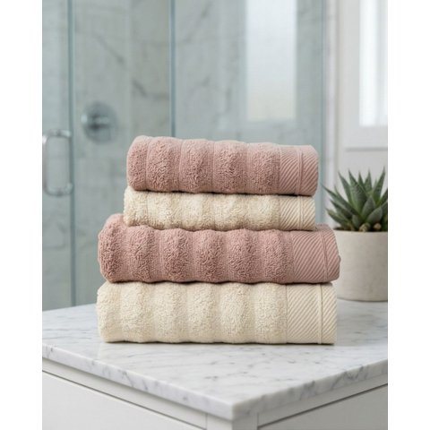 Jogo de Toalha Banho Aura Kit 4 Peças Atlântica 100% Algodão Natural / Rosa Claro