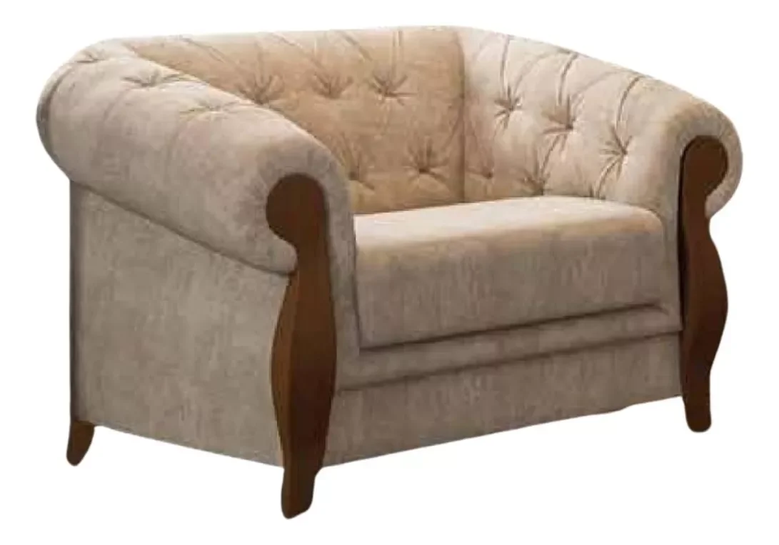 Ver imagem 3 de Poltrona Retro com Pés de Madeira Nobre Linho Bege Adhara - Harmônica Móveis