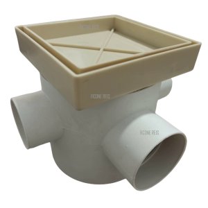 Ralo Invisível 10x10 Bege Banheiro modelo Porcelanato Colar Piso com Caixa Sifonada - Ficone Reis