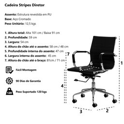 Cadeira Escritório Stripes Diretor PU Nude Base Giratória Cromada Altura Ajustável - 5