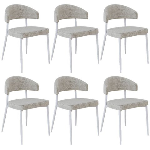Kit 06 Cadeiras Estofada para Sala de Jantar Serena Branco C01 Linho Lautrec Off White - Lyam Decor
