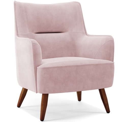 Poltrona Decorativa Fixa Pés de Madeira Isabella D02 Veludo Rosê B-305 - Lyam Decor
