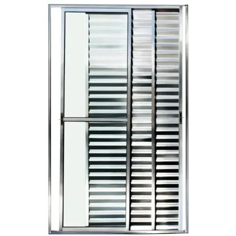 Porta de Aluminio Balcão 3 Folhas Móveis com Trinco Linha Leve:2,10 X 1,20/brilhante