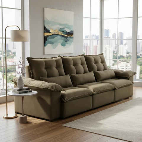 Sofá Nicarágua 3,00mts Retrátil e Reclinável Molas Ensacadas Marrom