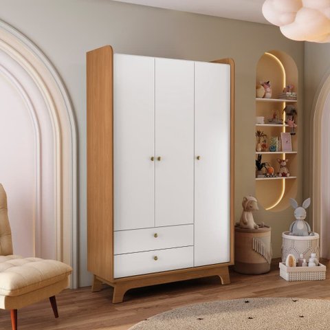Guarda-roupas 3 Portas 2 Gavetas:canela/branco