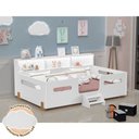 Ver imagem 2 de Cama Infantil Montessoriana Mary com Escada LED e Nicho com Luminária Nuvem - Branco/Mel