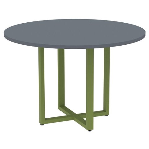 Mesa de Reunião Redonda P25 Pandin 110 Cm (largura) Tampo Mdp Grafito Pé Aço Tubular Verde Mirô