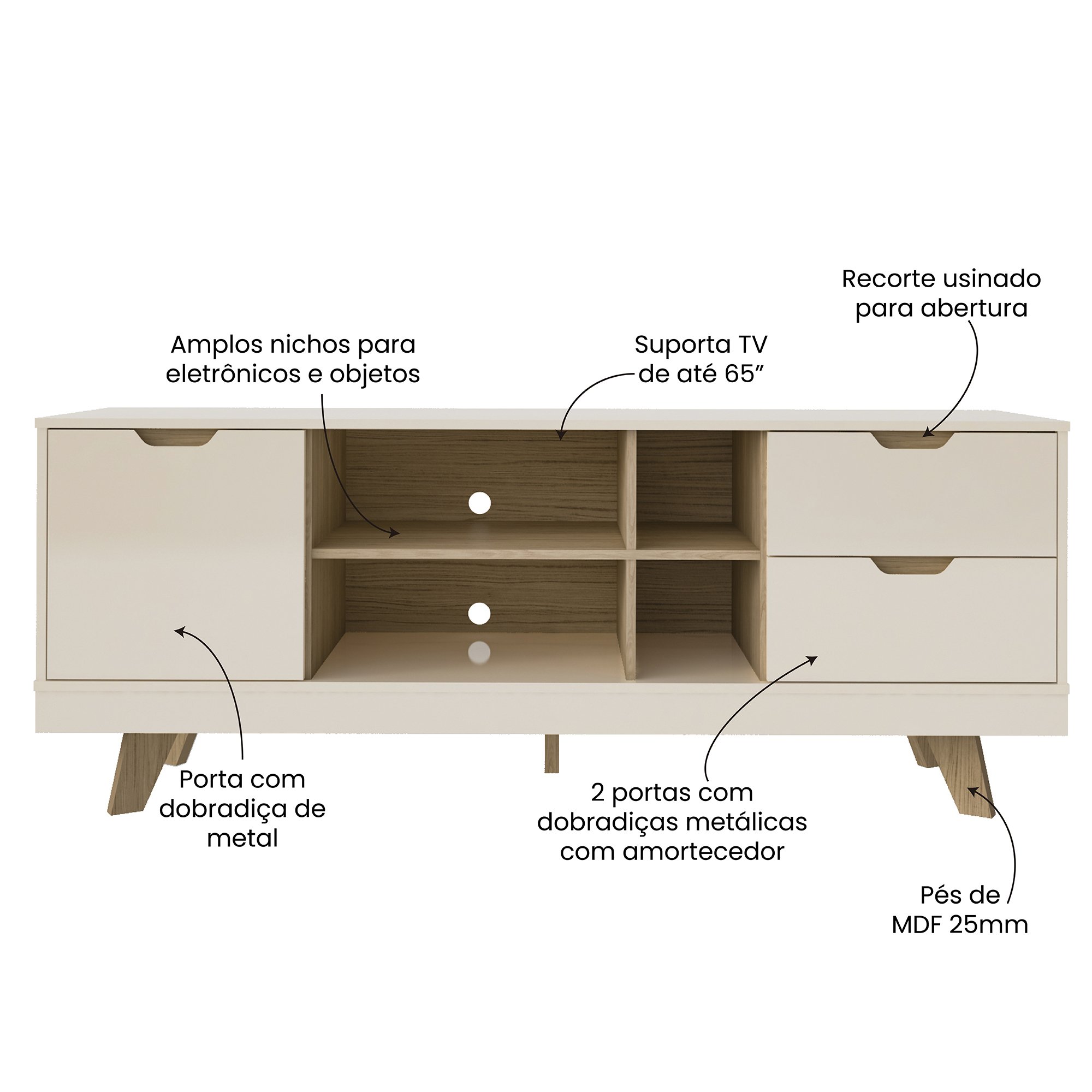 Rack para TV até 60 Polegadas 2 Gavetas Michigan  - 5