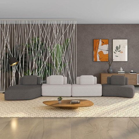 Sofá 4 Lugares Orgânico com Chaise e 3 Módulos Berlim bouclê Grafite-cinza Claro K01 - D'Rossi