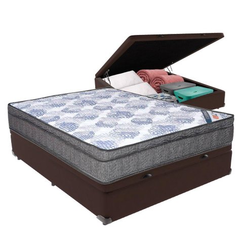 Cama Box Baú Bege Ortobom Colchão Iso Molas e Pillow Viúvo Cor:marrom