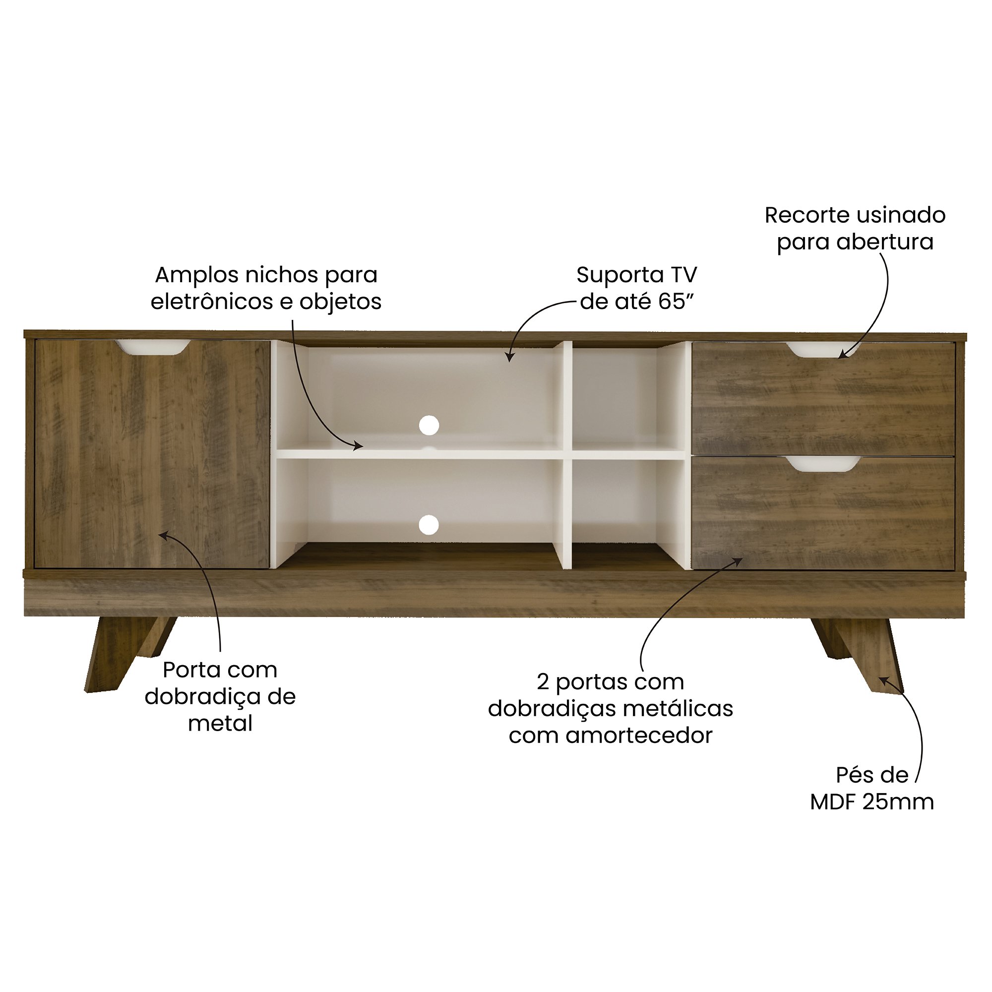 Rack para TV até 65 polegadas 2 Gavetas 1 Porta 4 Nichos Michigan - 5