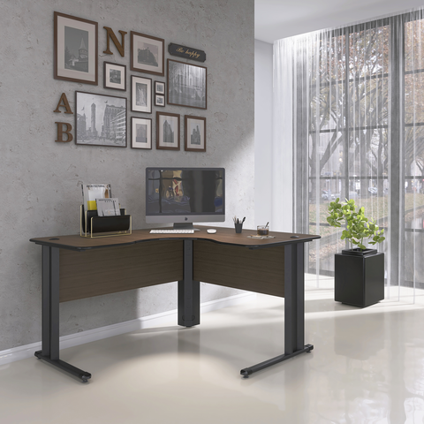 Escrivaninha Mesa Escritório em L Estação de Trabalho ETP1515 Maxxi 150cm Preto e Walnut Marrom