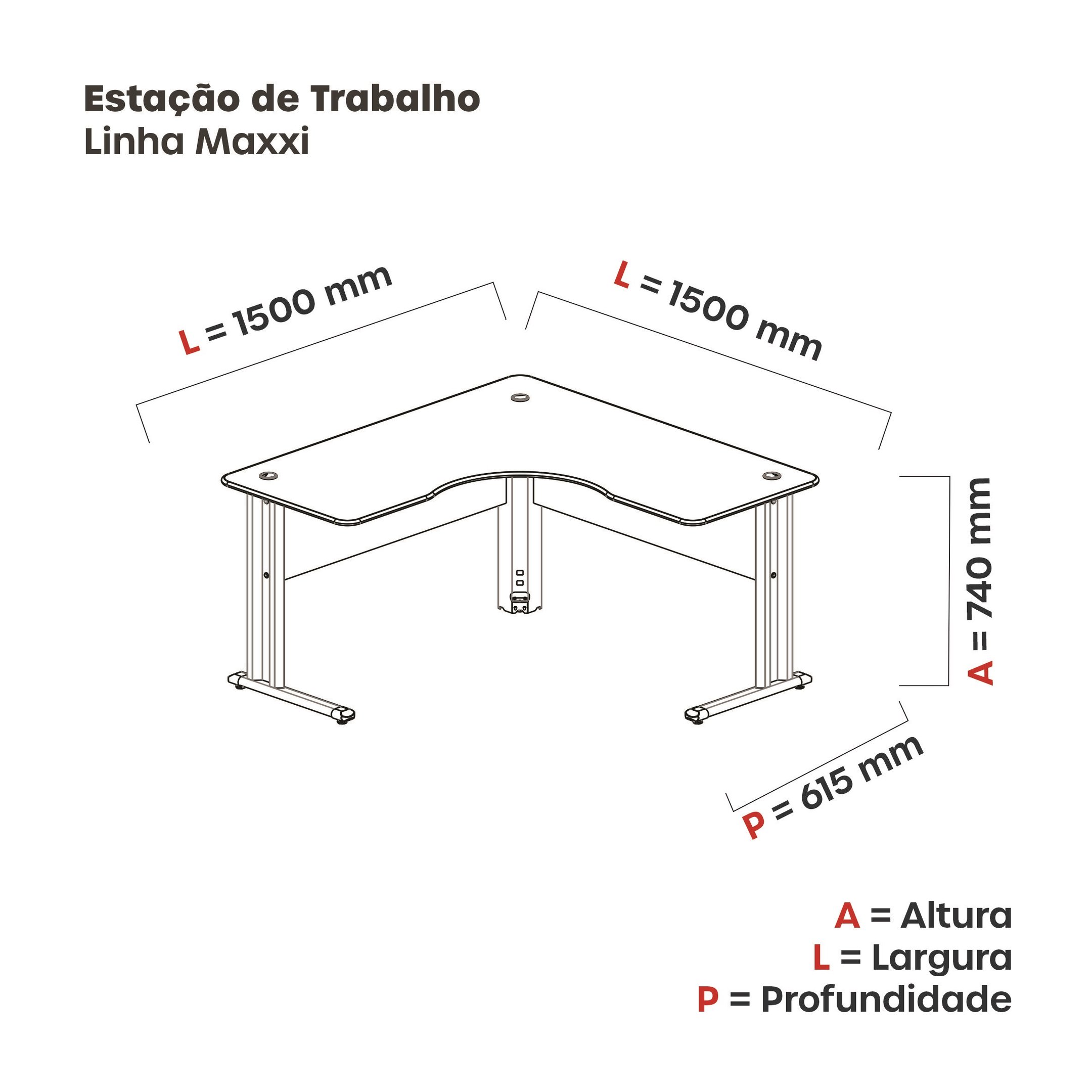 Mesa para Escritório em L Estação de Trabalho ETP1515 Maxxi - 3