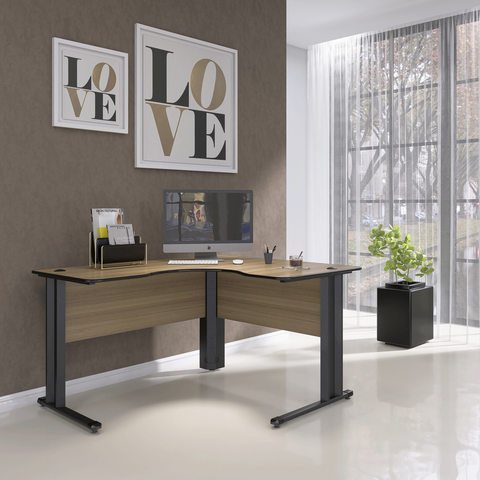 Escrivaninha Mesa Escritório em L Estação de Trabalho ETP1515 Maxxi 150cm Preto E Noce Naturalle